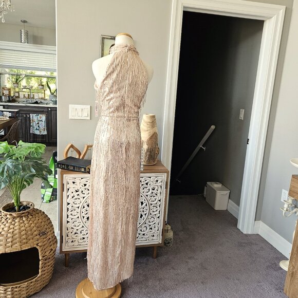 NWT R&M Richards Gold Sequin Maxi Dress, Sz 10 - Picture 9 of 11